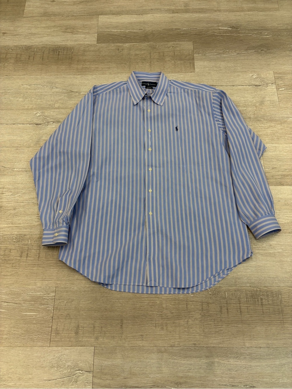 Ralph Lauren Light Blue and White Vertical Stripe Dress Shirt